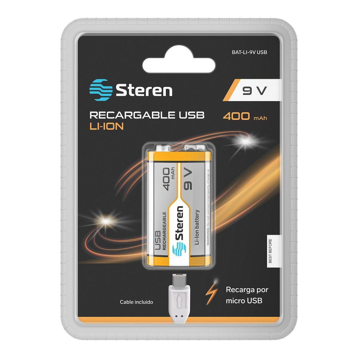 Batería Recargable USB Li-Ion 9V 400mAh - Imagen 2