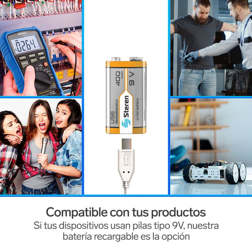 Batería Recargable USB Li-Ion 9V 400mAh - Imagen 4