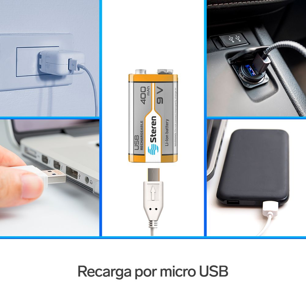 Batería Recargable USB Li-Ion 9V 400mAh - Imagen 5