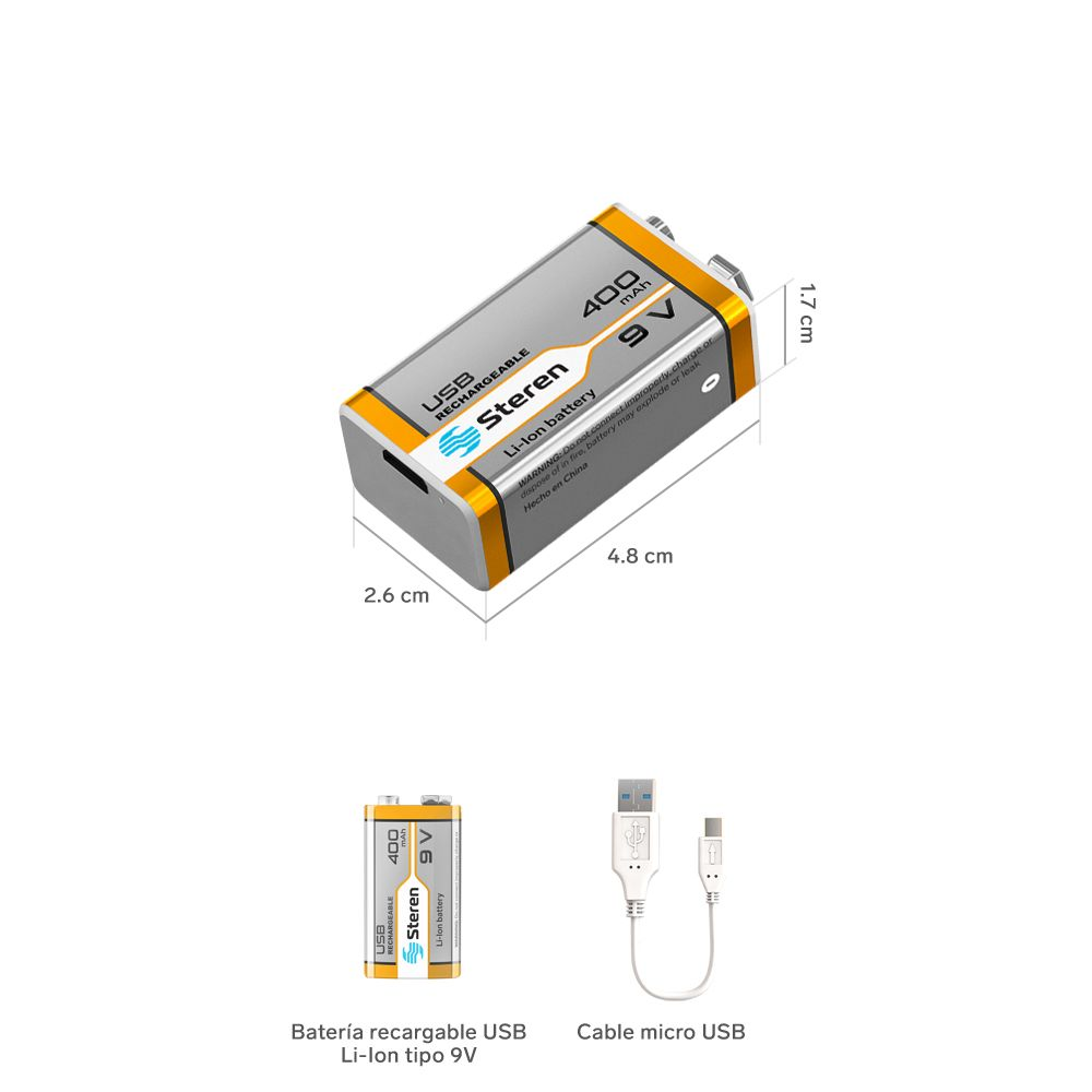 Batería Recargable USB Li-Ion 9V 400mAh - Imagen 6